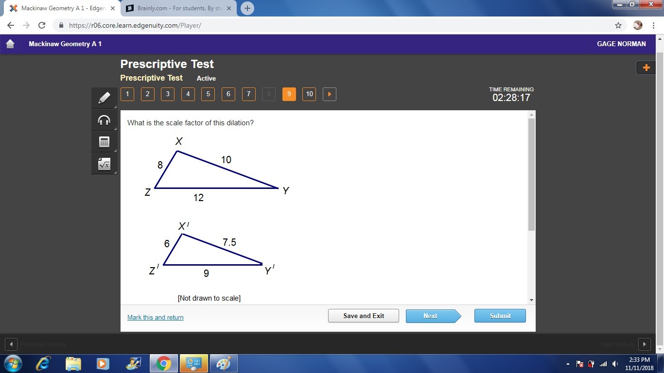 What is the scale factor of this dilation? 1/2, 2/3, 3/4, 3/2