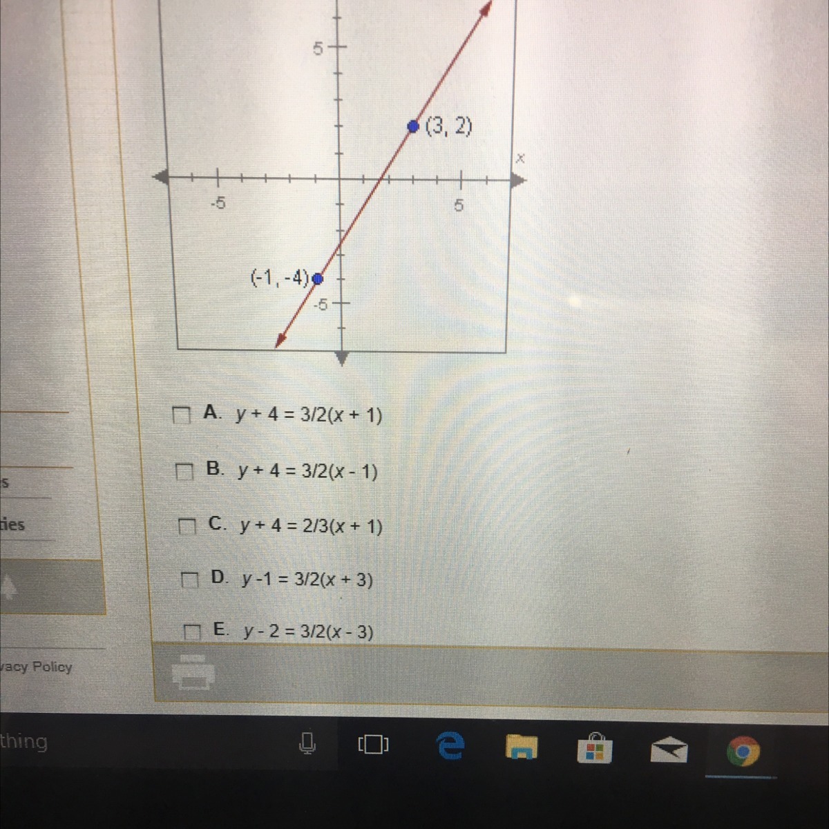 Which of pointslope equations below is correcto for the line that