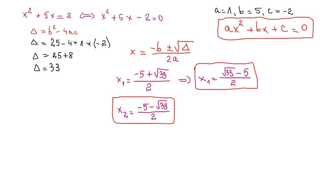 What are the solutions of x^2+5x=2? Check all that apply