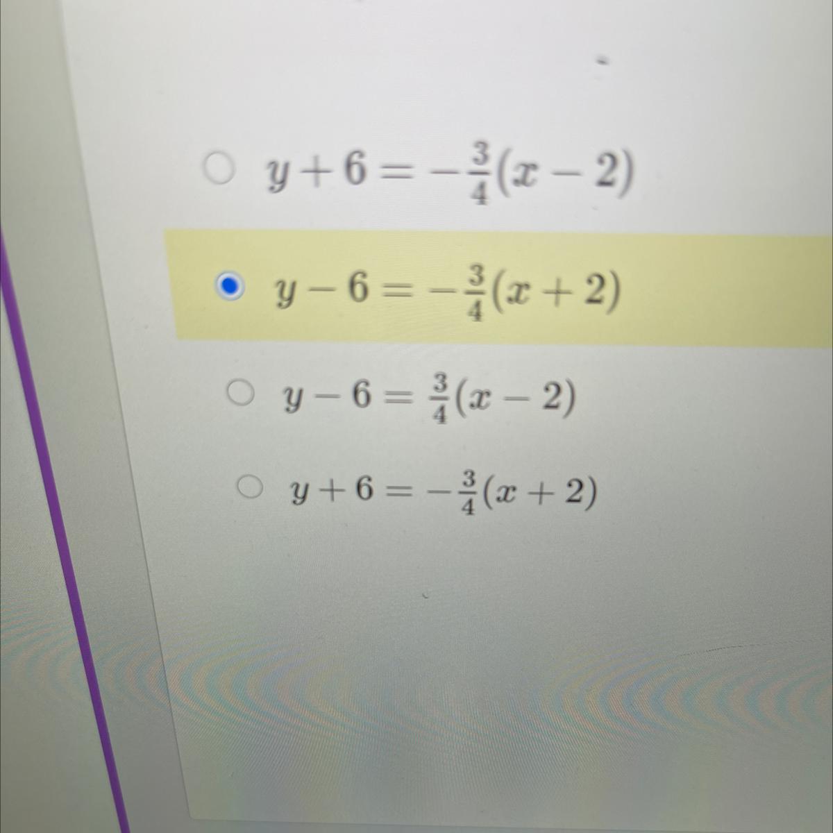 📈What is the equation, in point intercept form, for a line