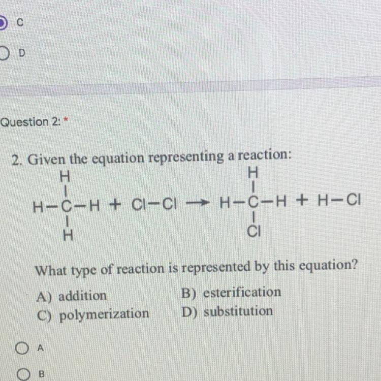 Given the equation representing a reaction what type of reaction is