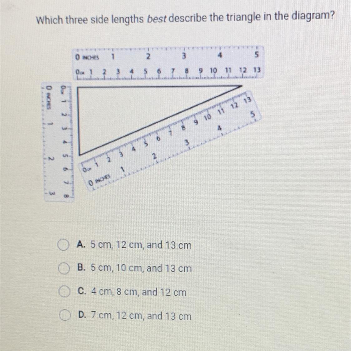 15points Which three side lengths best describe the triangle in the
