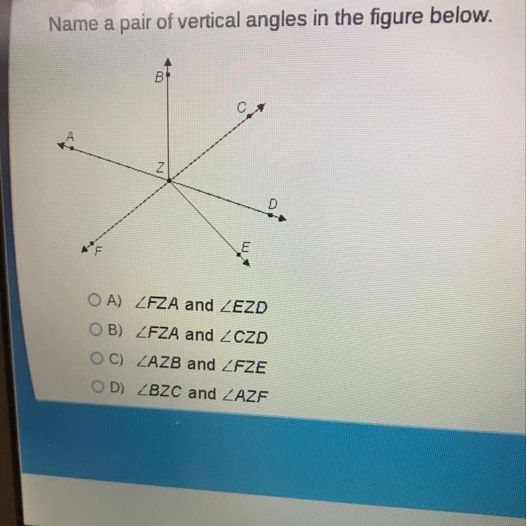 Name A Pair Of Vertical Angles In The Figure Below - Brainly.com
