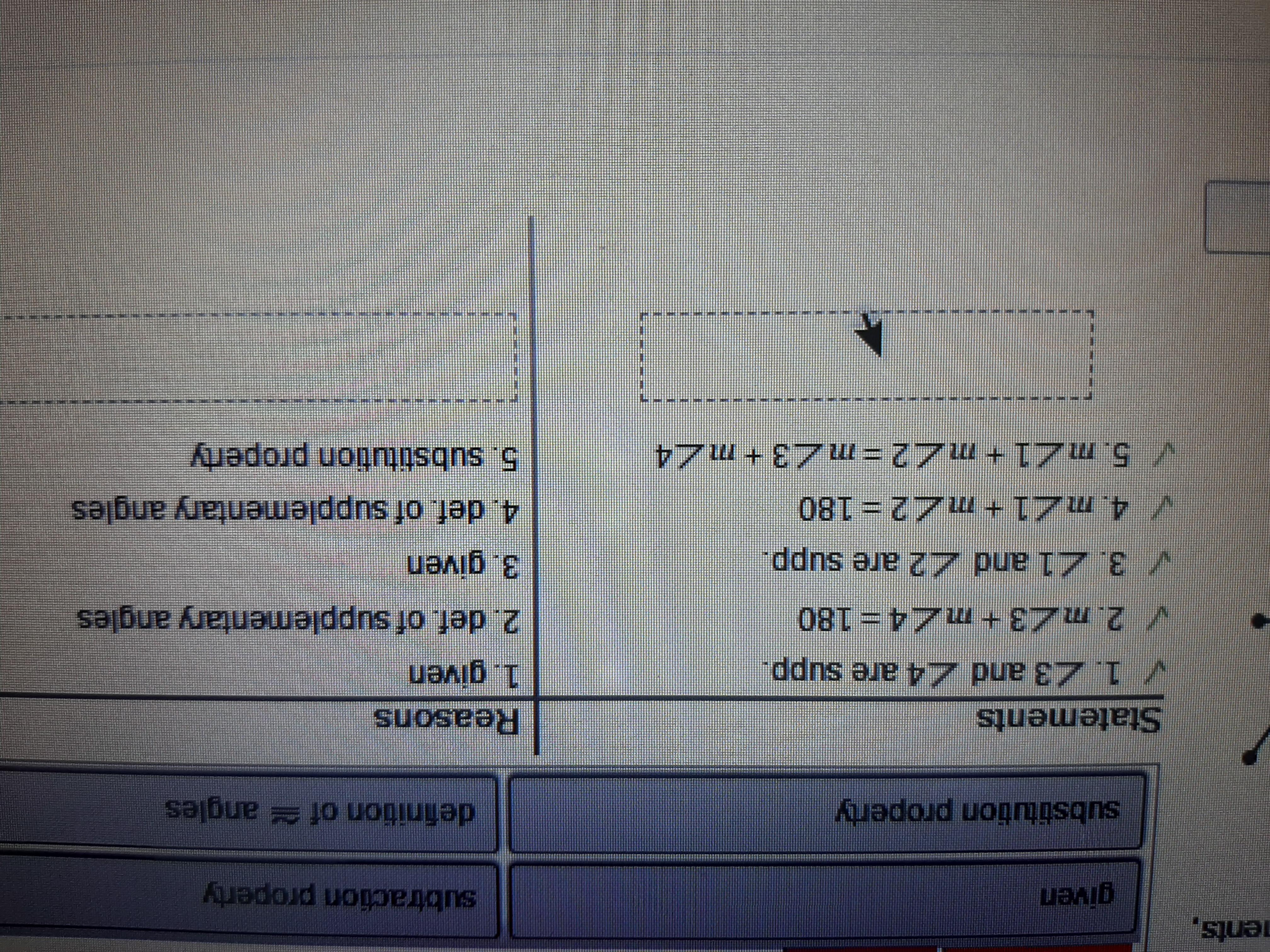 Given angle 1 and angle 2 are supplements, angle 3 and angle 4 are