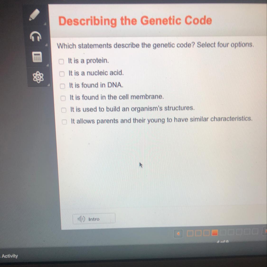 Which statements describe the code? Select four options.