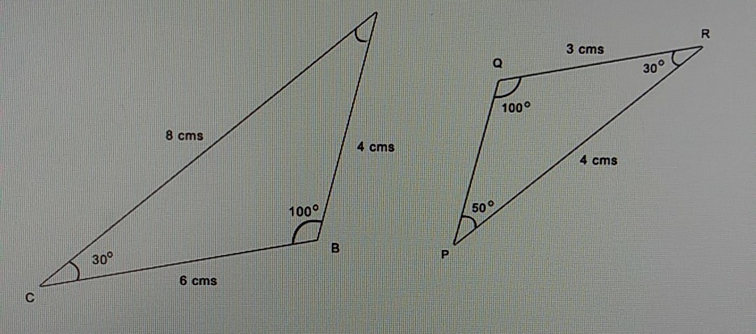 Given that triangle ABC is similar to triangle PQR in the figure below