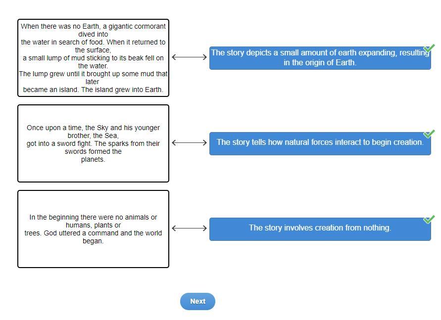 Match Each Creation Myth Feature To The Correct Story Outline. Tiles The Story Involves Creation From - Brainly.com