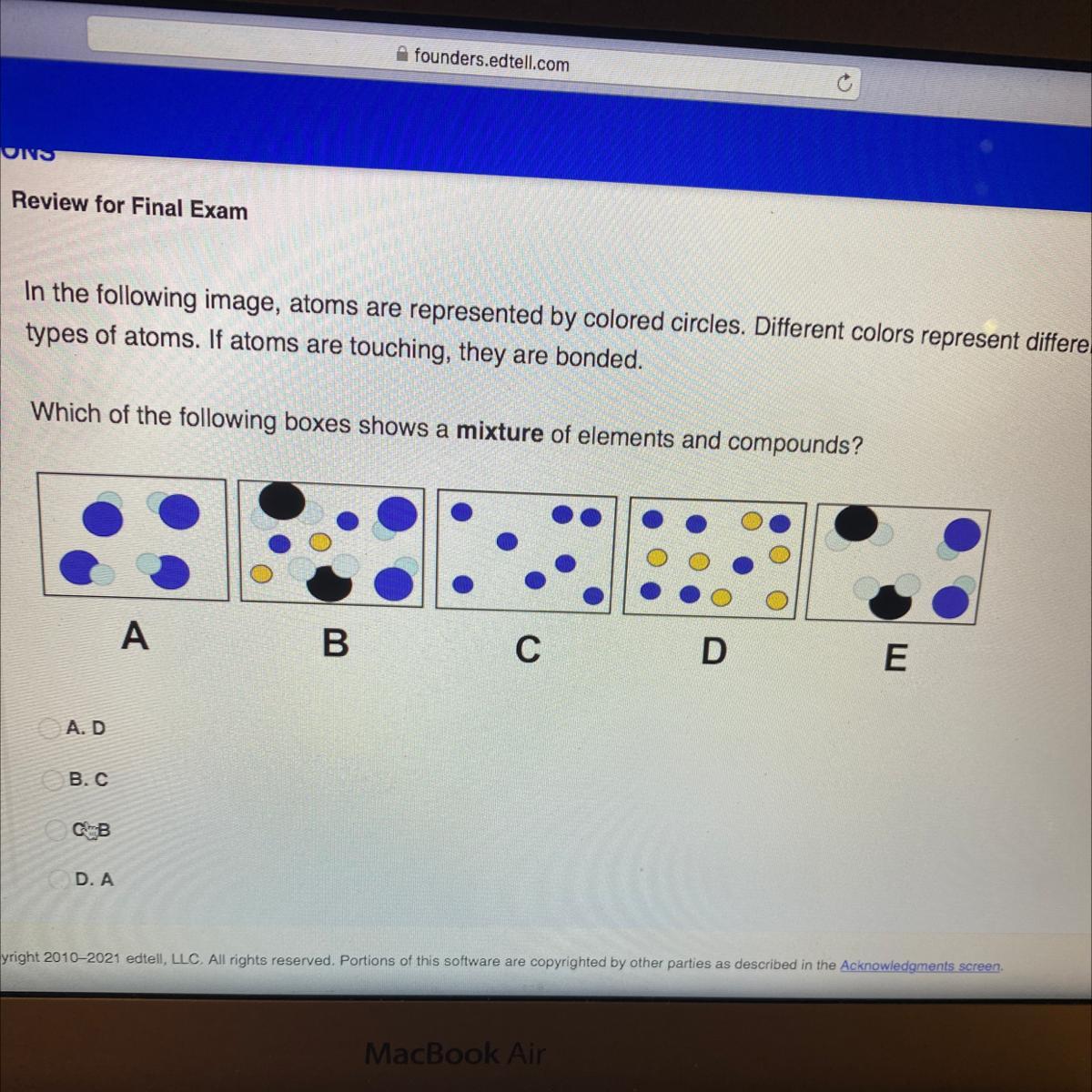 In the following image, atoms are represented by colored circles