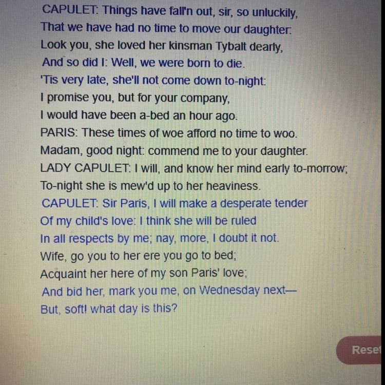 Which Lines In This Excerpt From Act Lll Of Shakespeare's Romeo And Juliet Best Show Lord Capulet's - Brainly.com