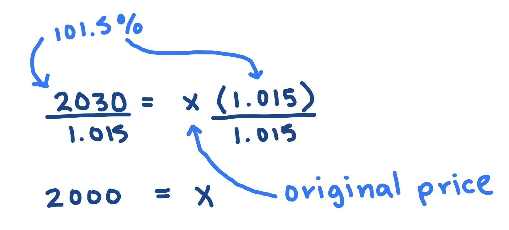 Total cost 2030 sales tax rate = 1.5 find the original price