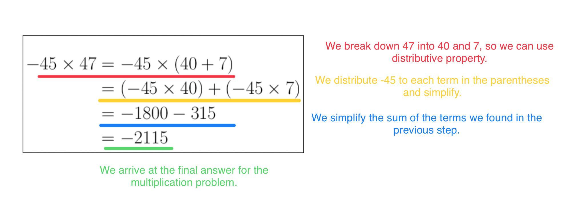  45 × 47 solve using distributive property