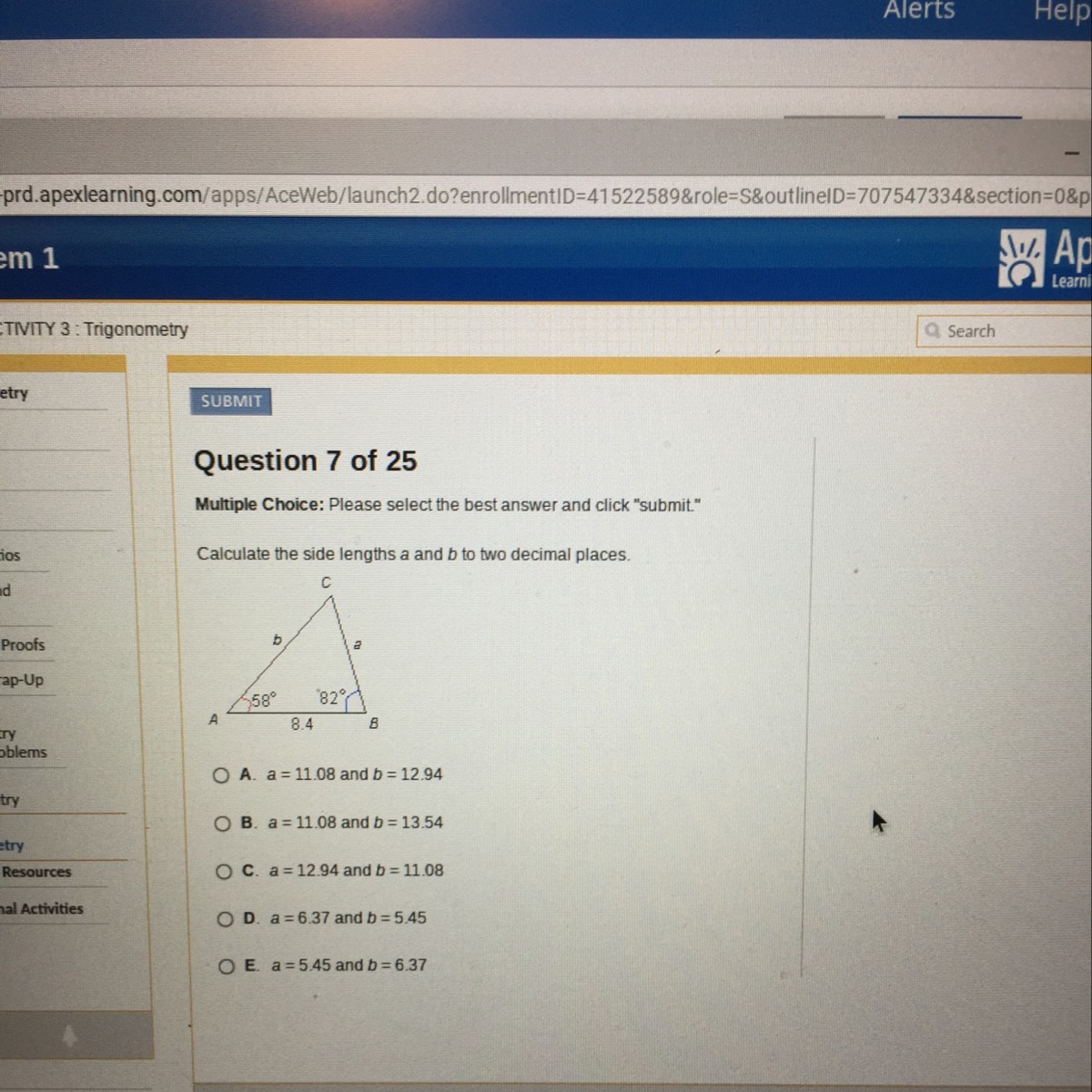 Calculate the side lengths a and b to two decimal places