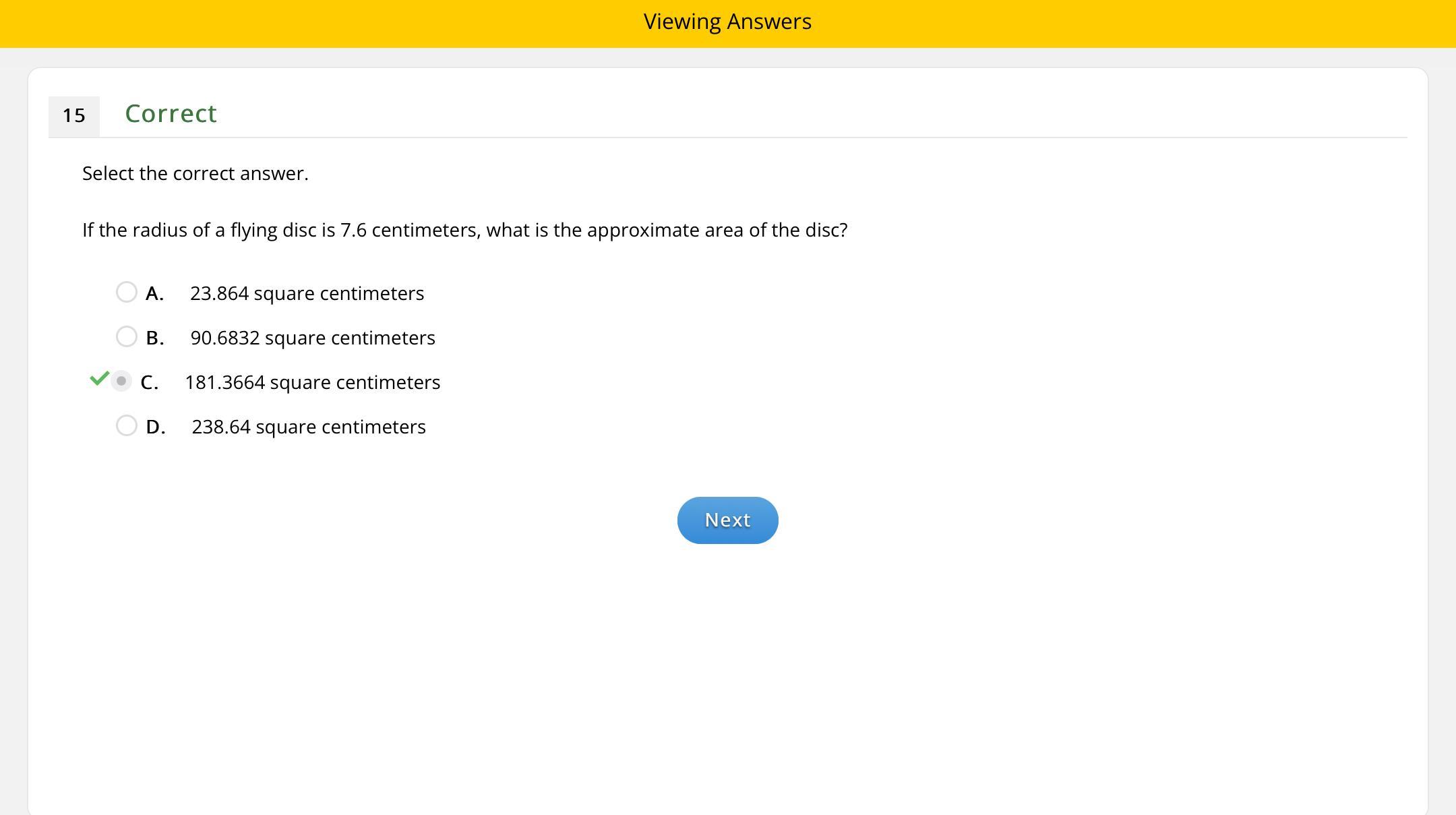 Instructions Select the correct answer. If the radius of a flying disc