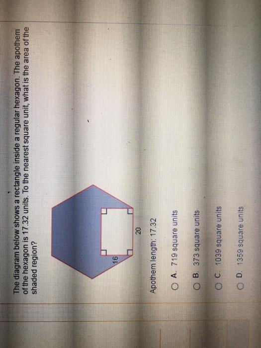 The diagram below shows a rectangle inside of a regular hexagon. the