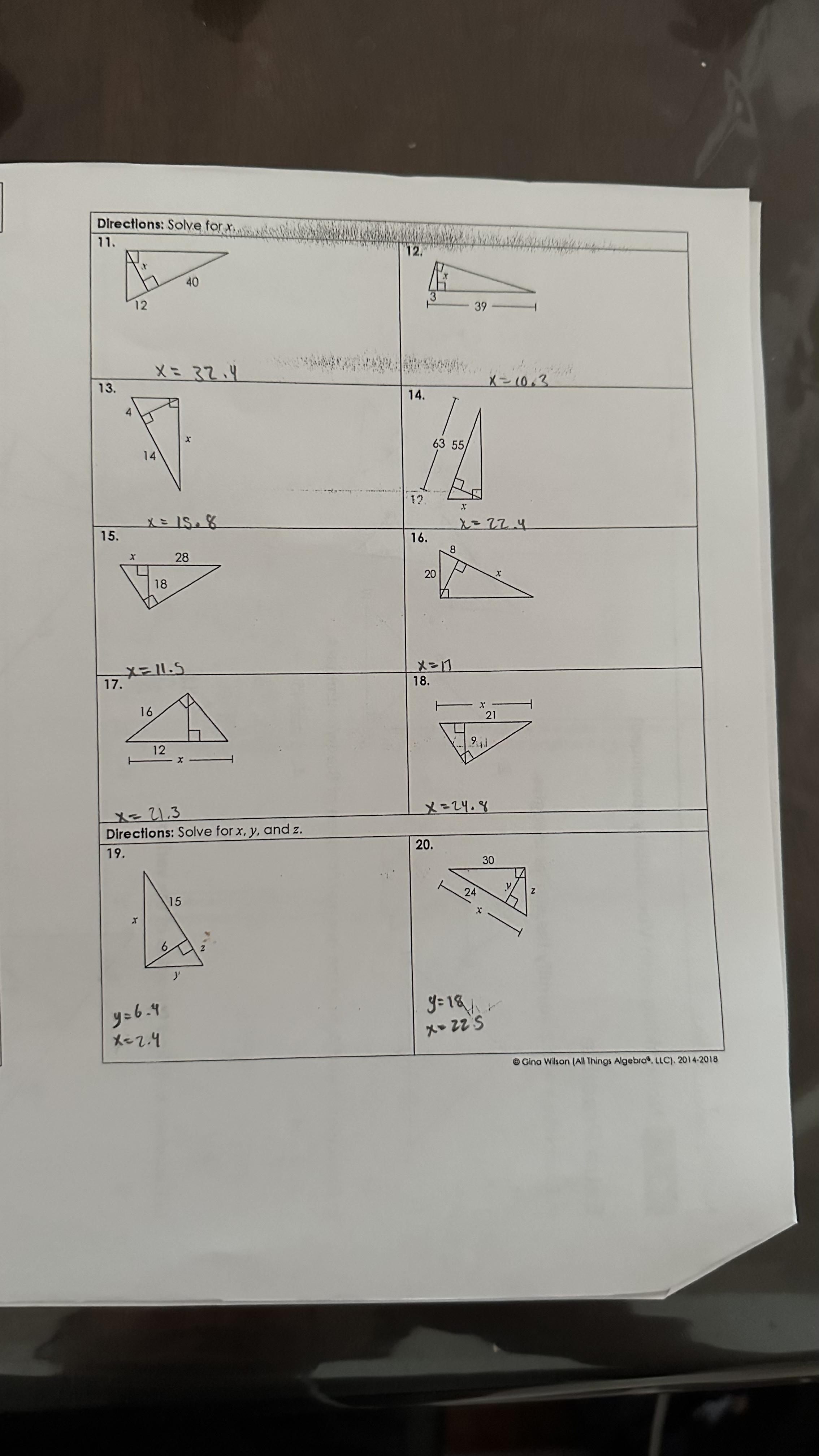 Unit 8 Right Triangles & Trigonometry Homework 4 Trigonometric Ratios & Finding Missing Sides