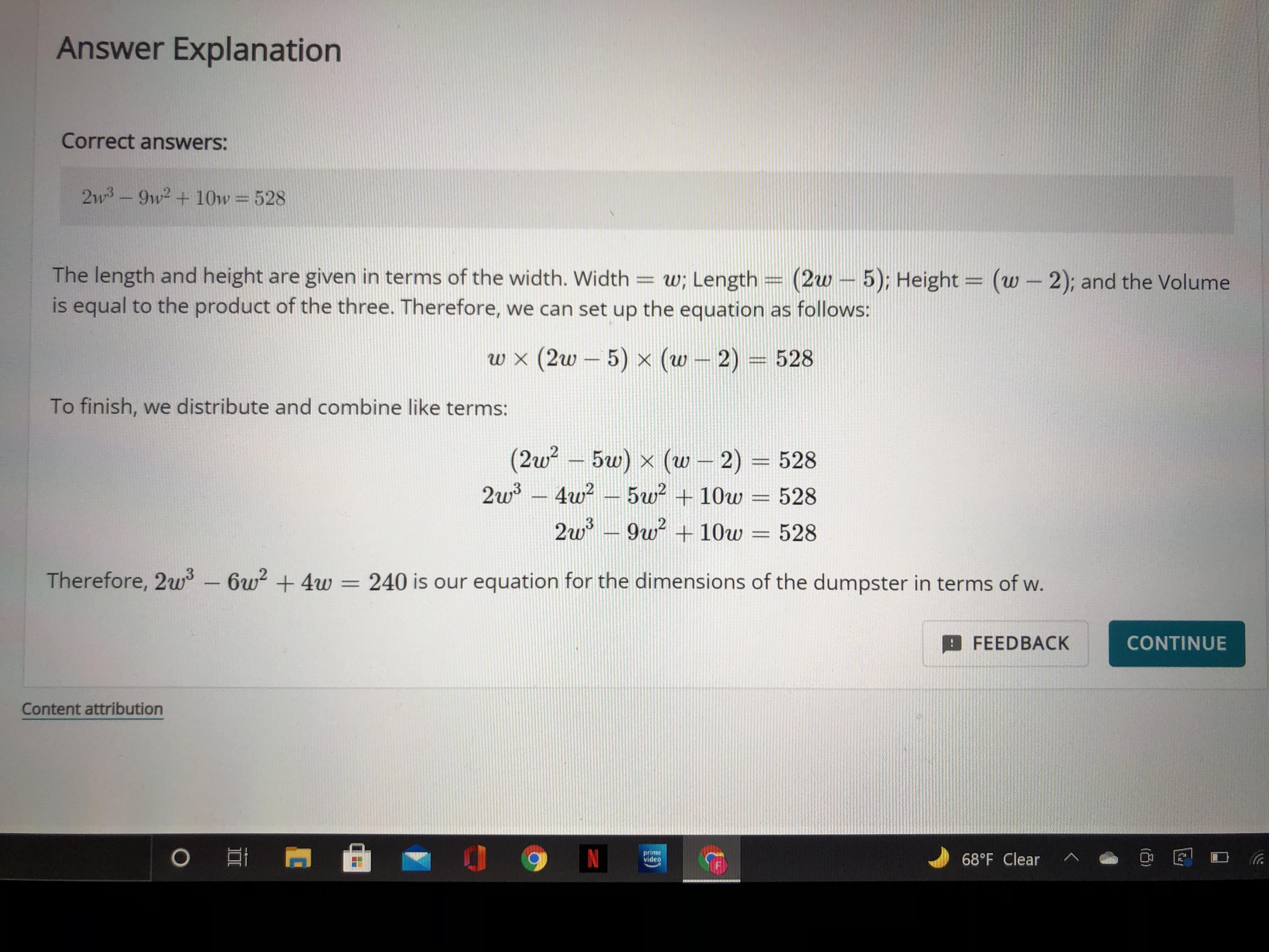 A dumpster in the shape of a rectangular prism has a volume of 528