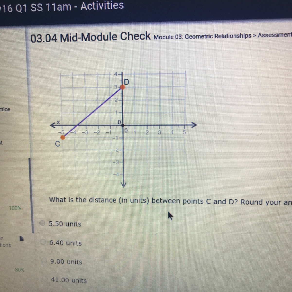 What is the distance (in units) between points C and D round your