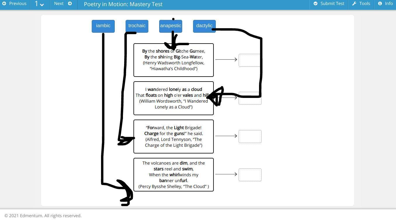 Identify the type of poetic foot used in each excerpt