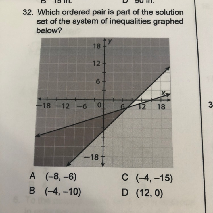 Which ordered pair is part of the solution set of the system of