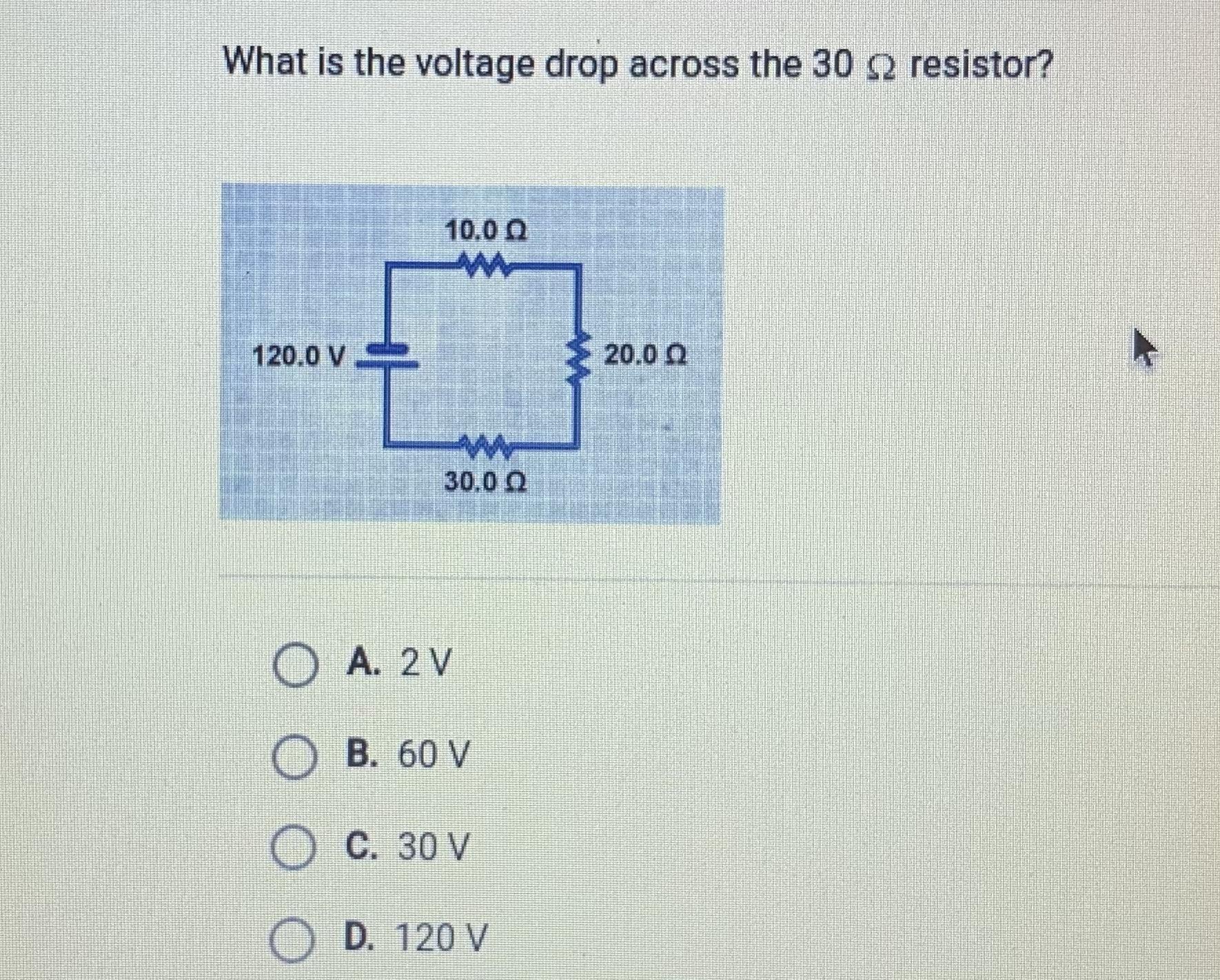 What is the voltage drop across the 30 ohm resistor
