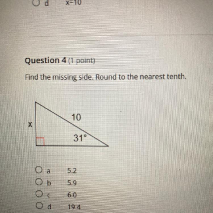 find the missing side. round to the nearest tenth.