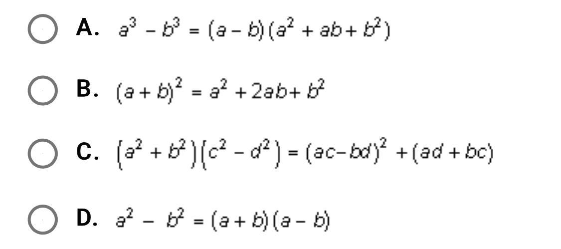Which of the following is not a polynomial identity?