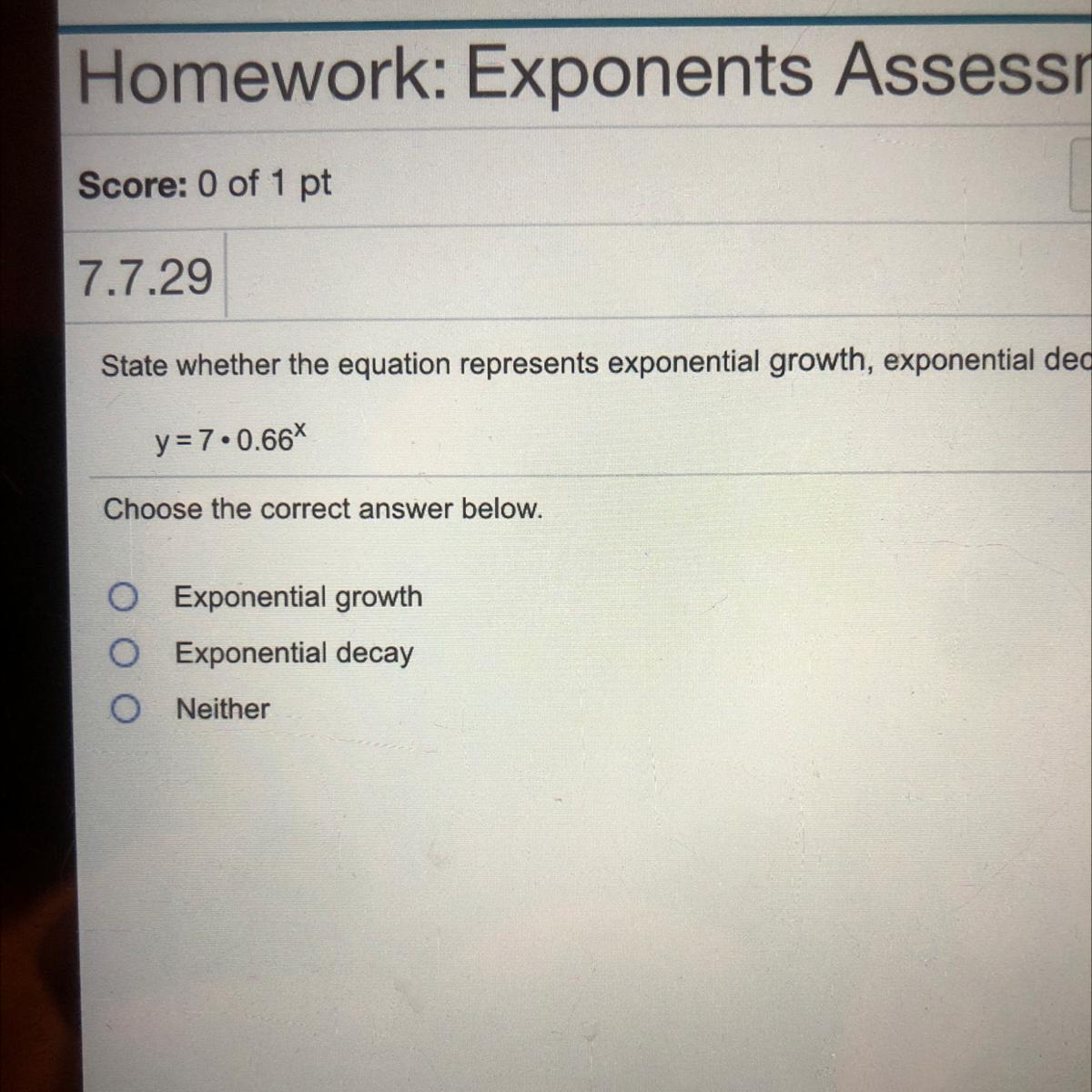 State whether the equation represents exponential growth