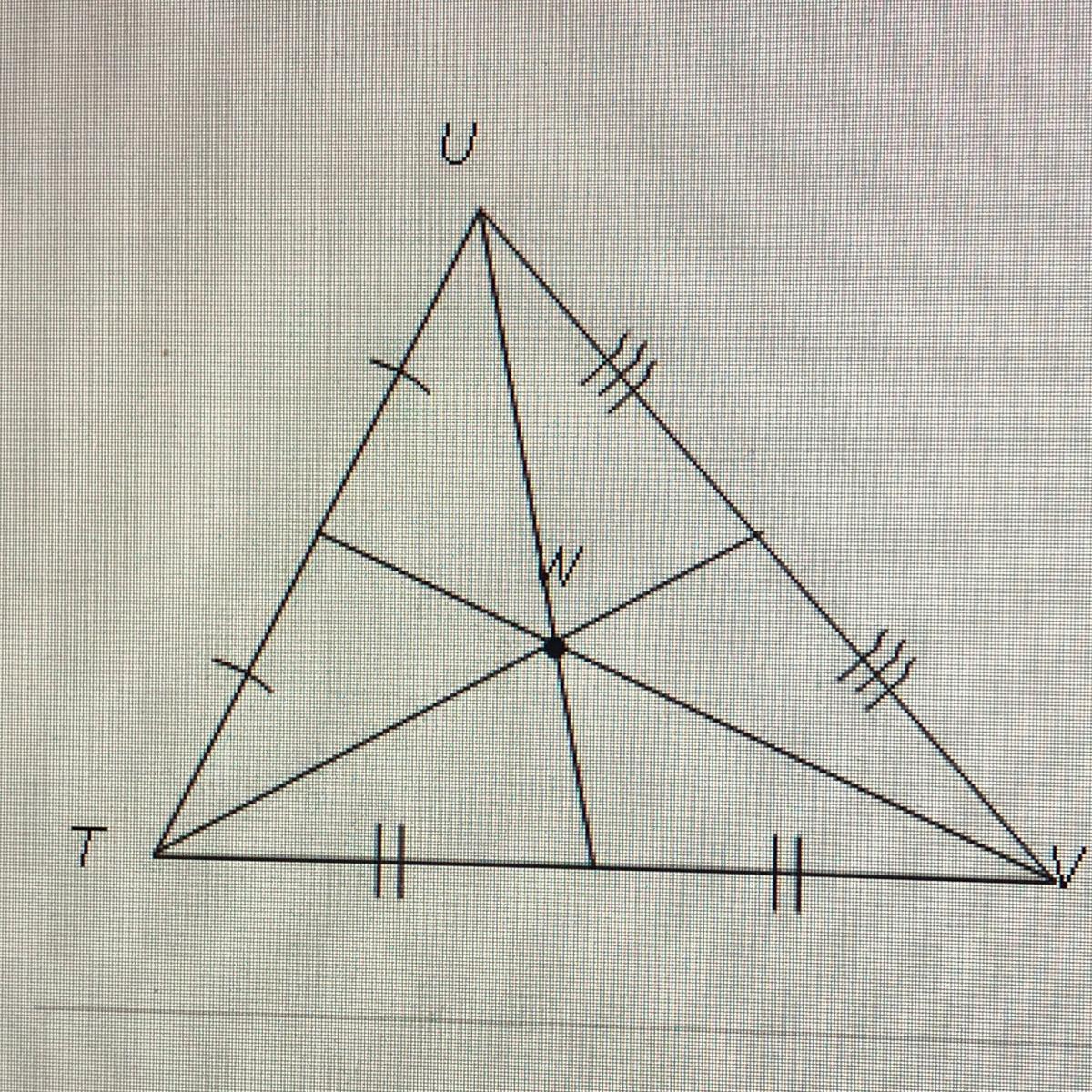 The diagram shows TUV. Which term describes point W? A. Incenter B