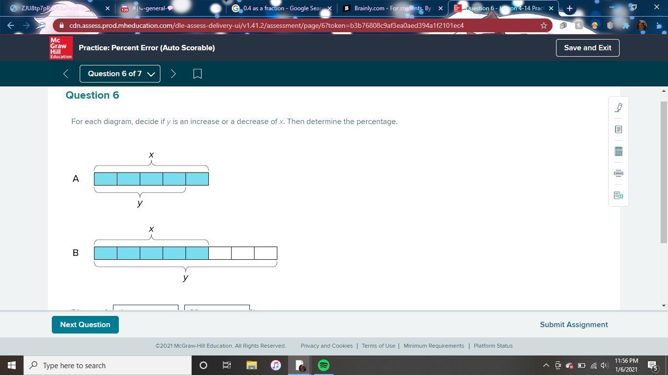 For each diagram, decide if y is an increase or a decrease of x. Then