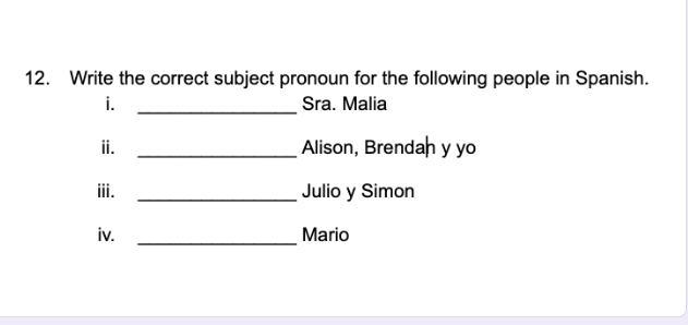 Write The Correct Subject Pronoun - Brainly.com