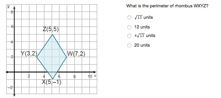 What Is The Perimeter Of Rhombus Wxyz? Units 12 Units Units 20 Units - Brainly.com