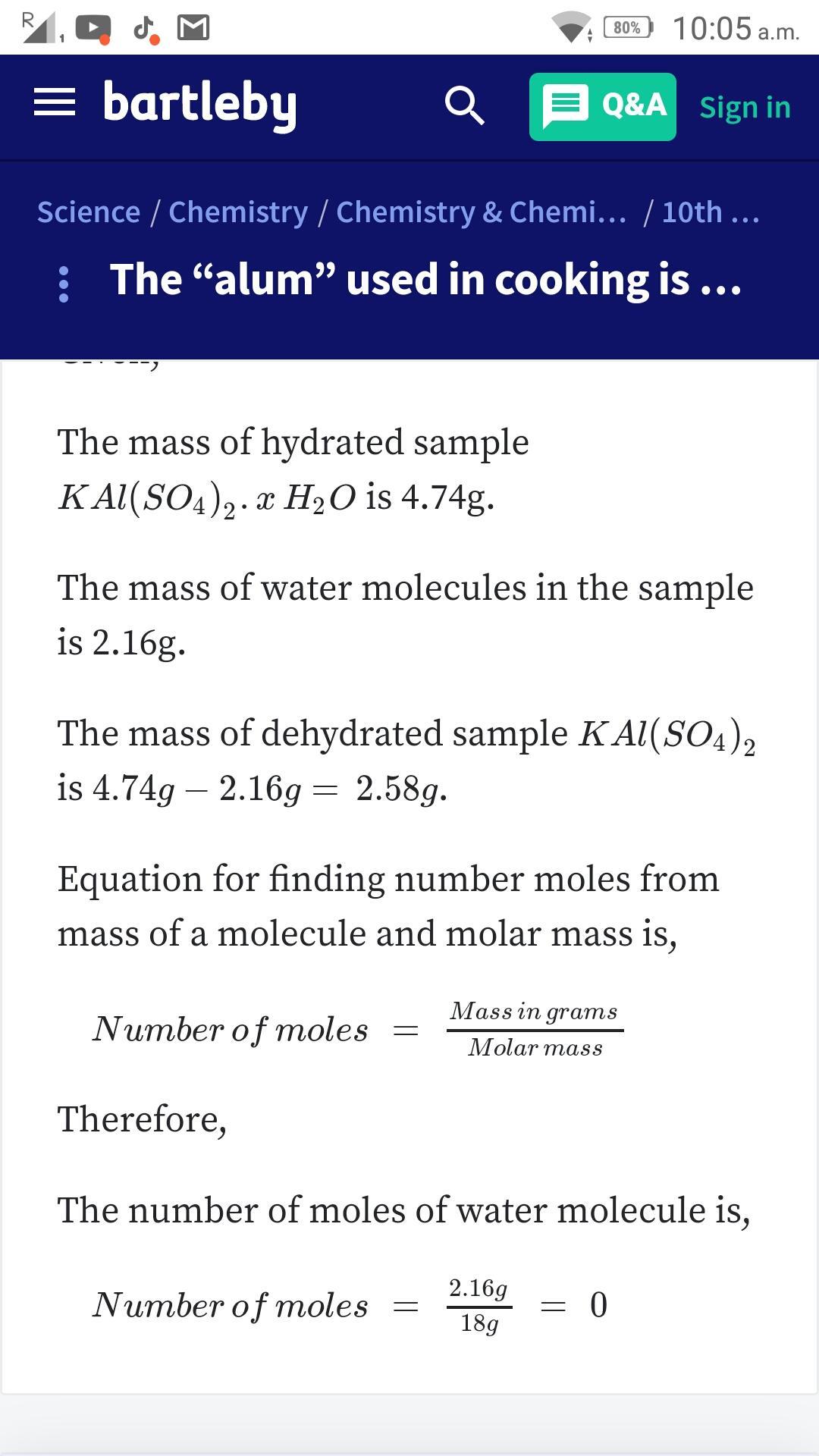 Alum used in cooking is potassium aluminum sulfate hydrate, KAl(SO4)2