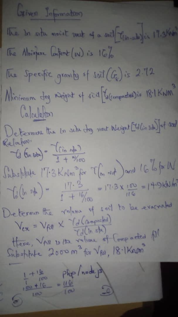 The in situ moist unit weight of a soil is 17.3 kN/m^3 and the moisture