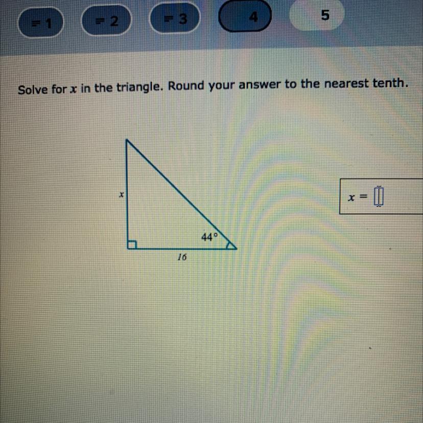 Solve for x in the triangle. Round your answer to the nearest tenth. X