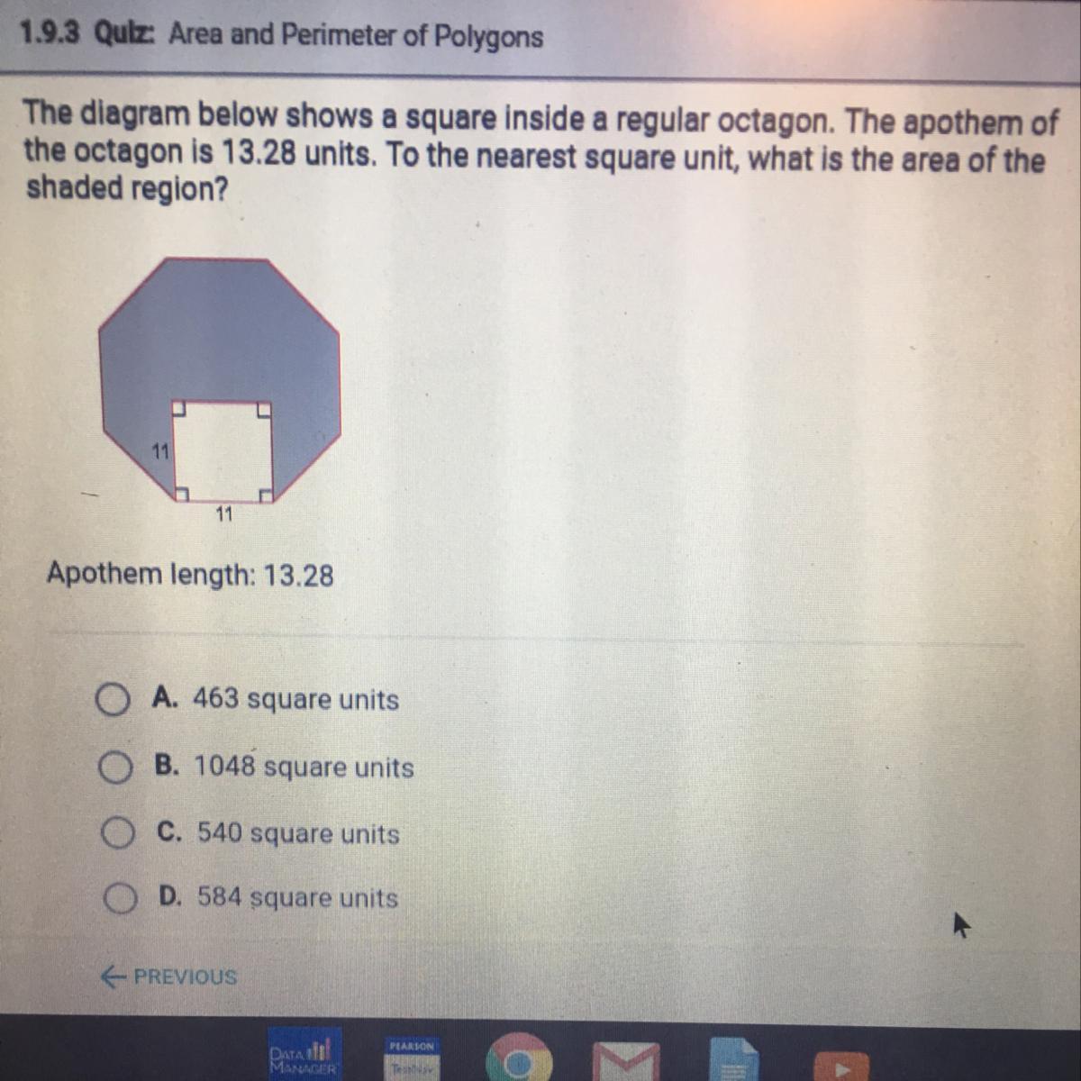 The diagram below shows a square inside a regular octagon. The apothem
