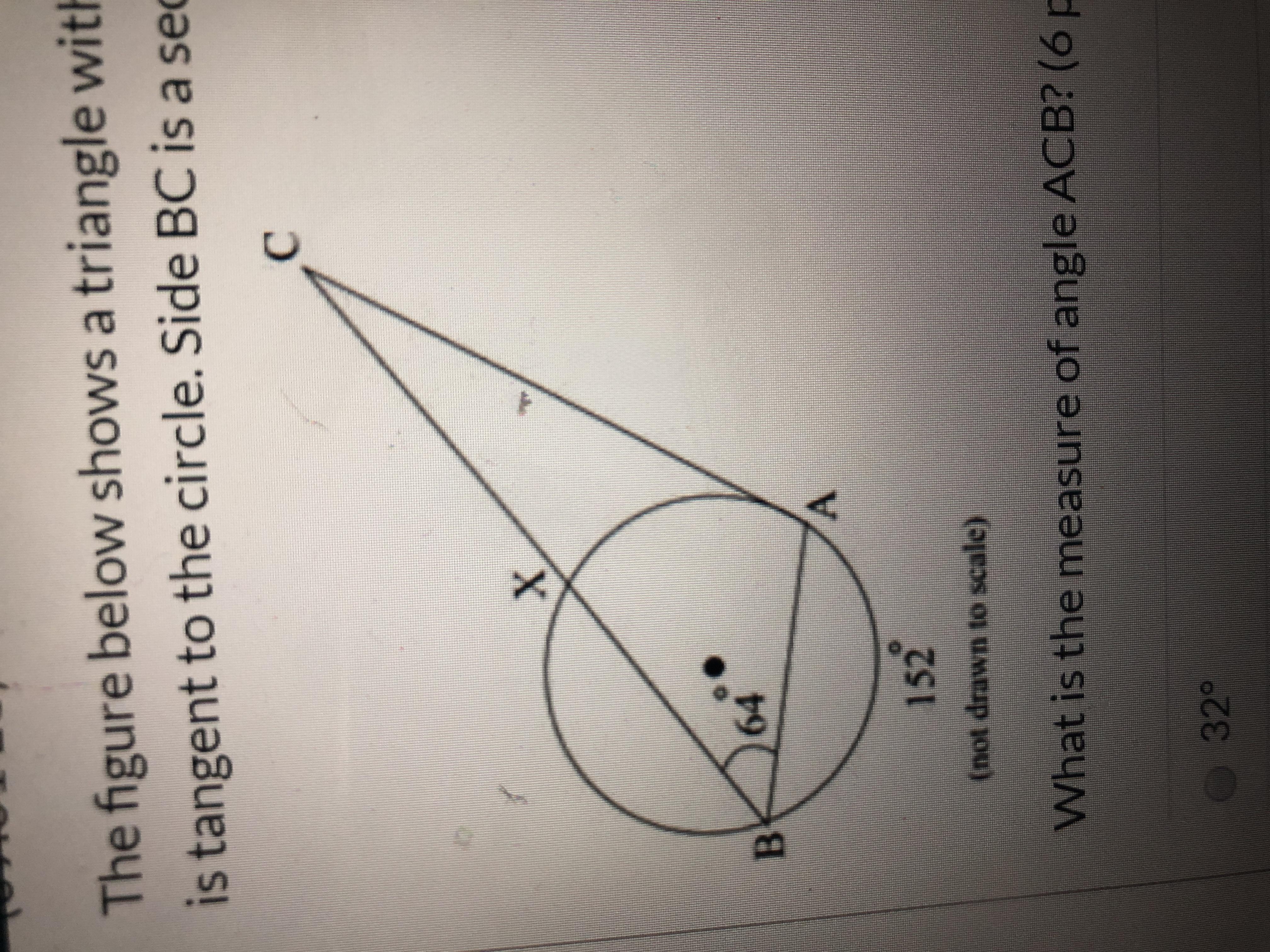 The Figure below shows a triangle with vertices a and B on a circle and