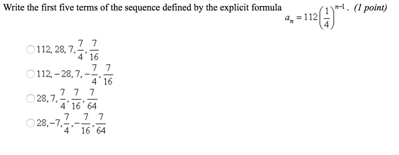 Write the first five terms of the sequence defined by the explicit