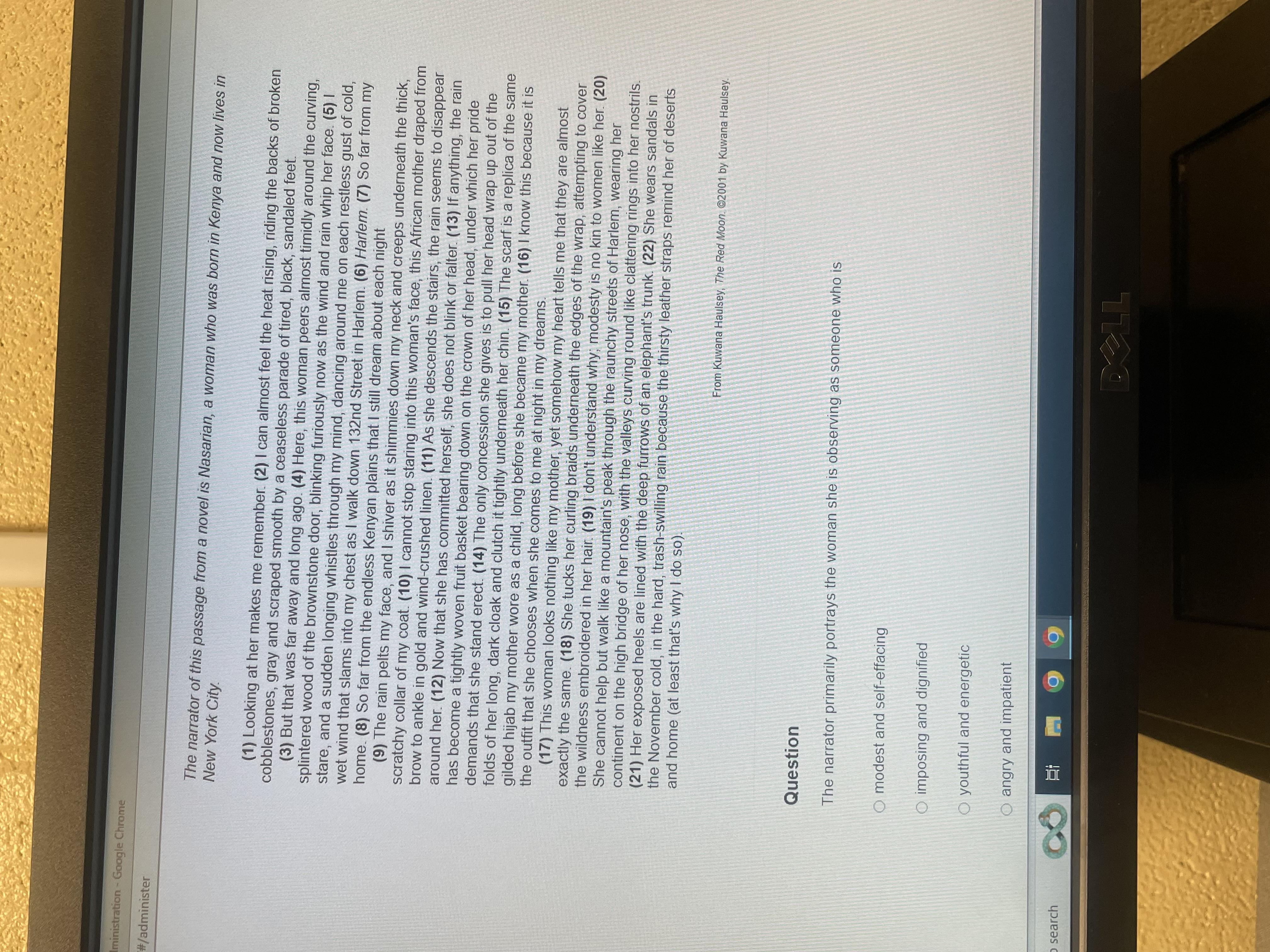 the narrator portrays the woman is observing as someone’s who is