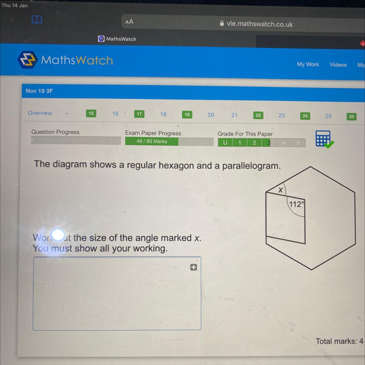📈The diagram shows a regular hexagon and a parallelogram.