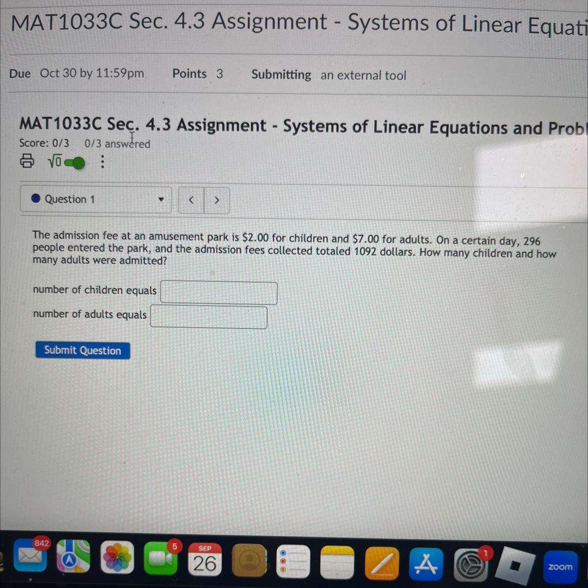 The admission fee at an amusement park is 2.00 for children and 7.00