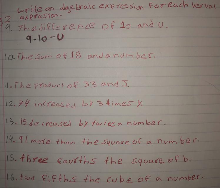 Can You Please Help Me ? I Really Need It .Write An Algebraic Expression For Each Verbal Expression - Brainly.com