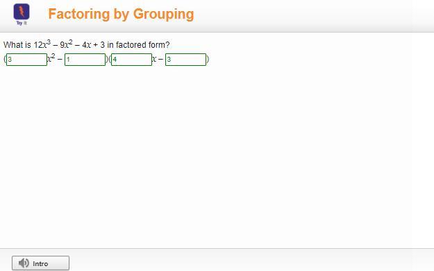 What is 12x3 9x2 4x + 3 in factored form?