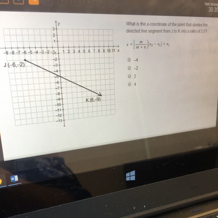 What is the xcoordinate of the point that divides the directed line