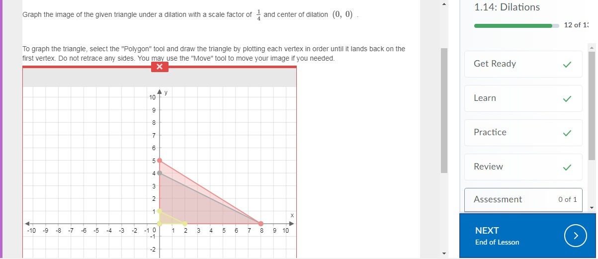 Graph the image of the given triangle under a dilation with a scale