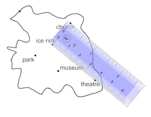 Here is a map of a town. It has a scale of 2 cm to 7 km. A centimetre