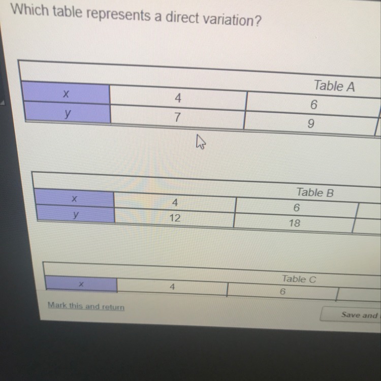 Which Table Represents A Direct Variation - Brainly.com