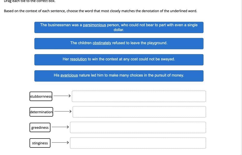 Based on the context of each sentence, choose the word that most