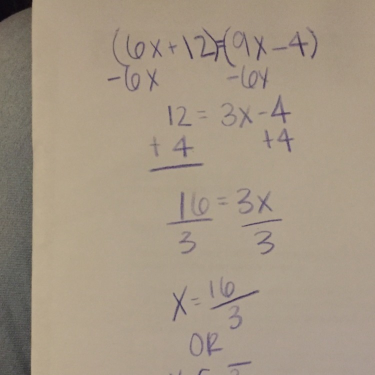 In the diagram, m∠1=(6x+12)° m∠1 = (6x+12)° and m∠2= (9x−4)° Which is
