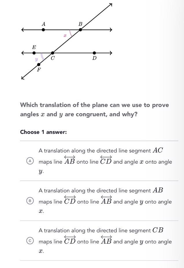 Line AB and Line CD are parallel lines. Which translation of the plane