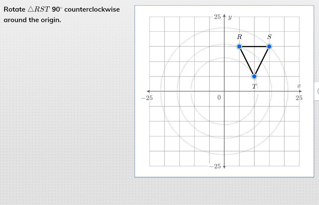 Rotate the triangle RST 90 degrees counter clockwise around the origin